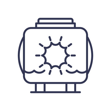 recommend clip art: Line art of a water heater tank with sun symbol, representing solar water heating.