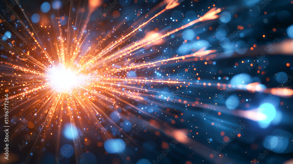 Poster colorful explosion of light particles creating an abstract cosmic background.