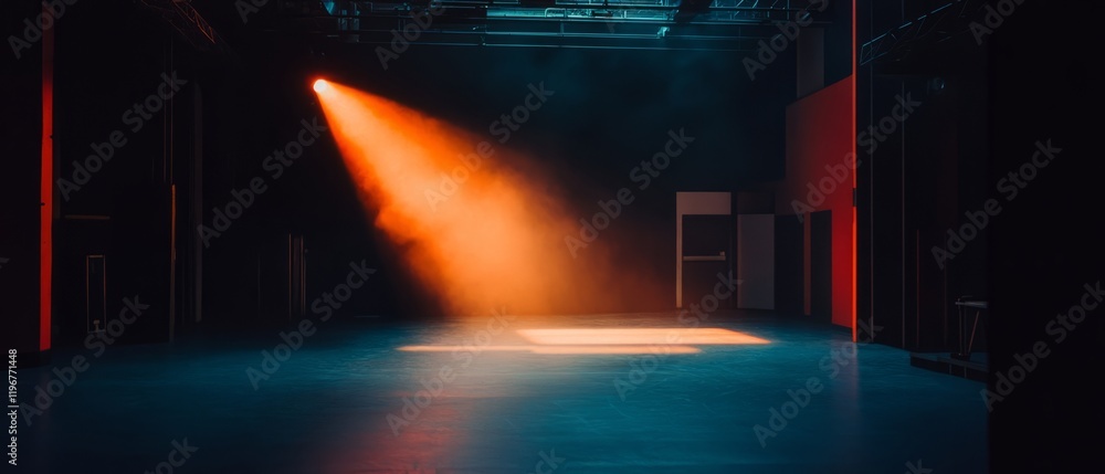 Poster dramatic spotlight illuminating an empty stage creates an anticipation for performance