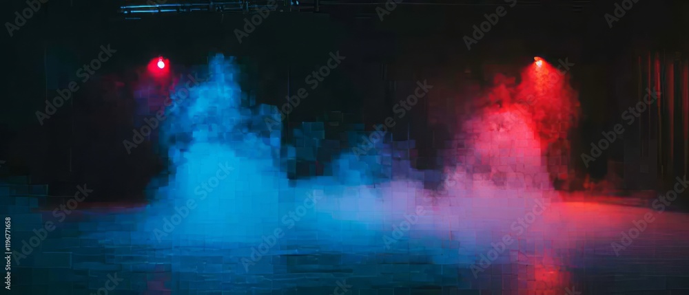 Poster vibrant stage illuminated by colorful lights and ethereal fog creates a mysterious ambiance