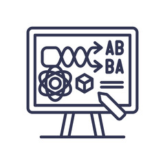 Illustration of a digital whiteboard with educational symbols, representing interactive teaching tools.