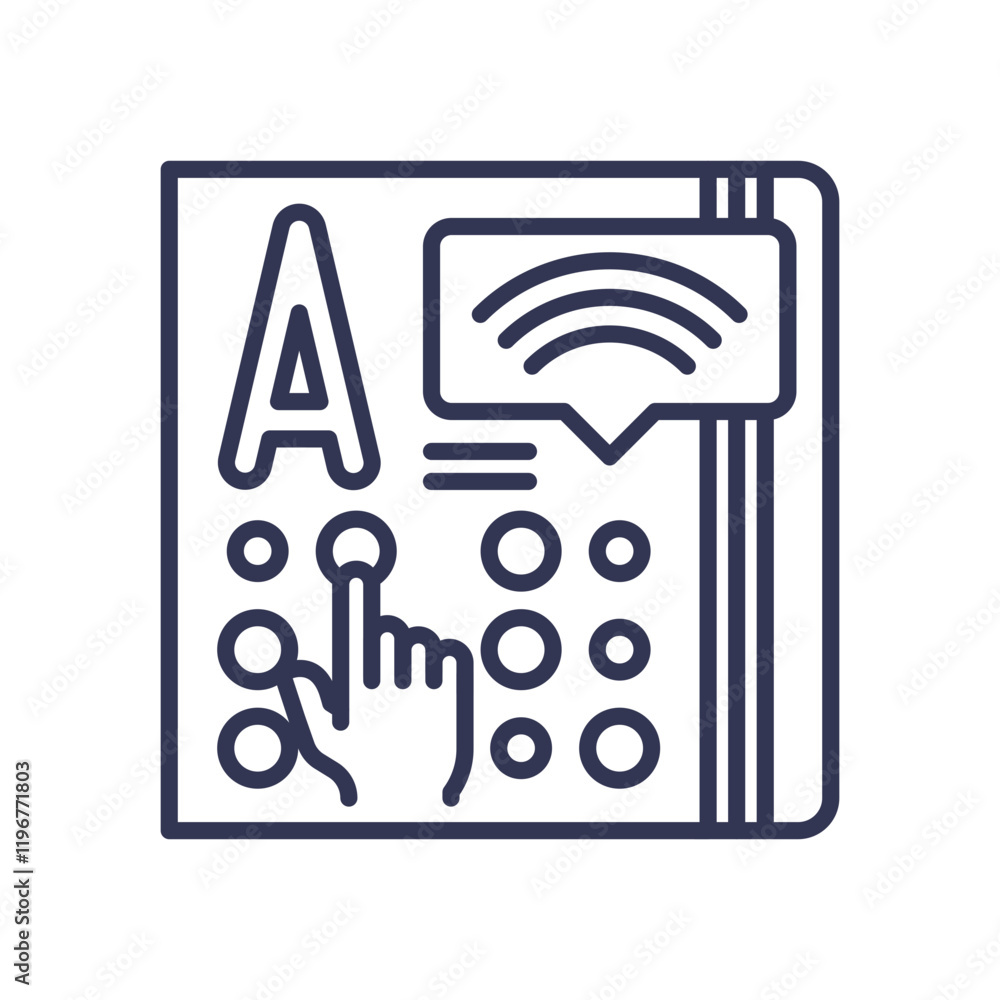 Poster illustration of interactive content with touch and audio elements.