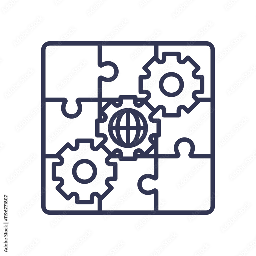 Poster puzzle pieces and gears symbolize integration and collaboration in unifiedsystems.