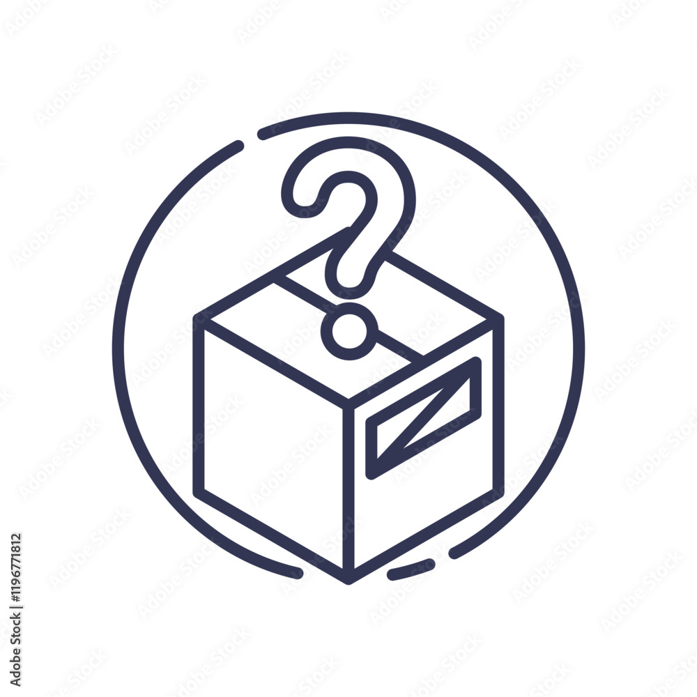 Poster a box with a question mark symbolizes the uncertainty principle, highlighting unknowns.