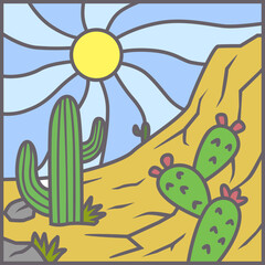 cactus in desert cartoon illustration