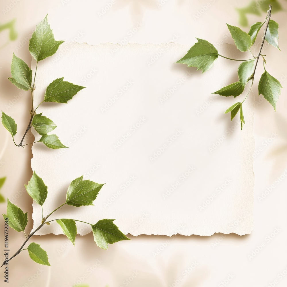 Leinwandbilder text template with place for content surrounded by fresh green leaves on a soft background. generati
