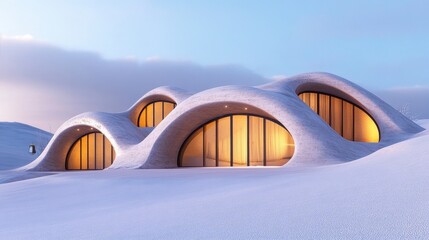 Modern Architectural Design of Unique Curved Building in Snowy Landscape