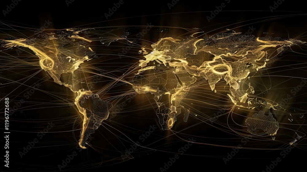 Poster A glowing world map with connecting lines representing global networks.