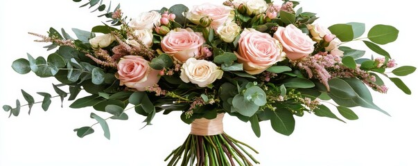 Beautiful floral bouquet featuring pink and cream roses with greenery for special occasion