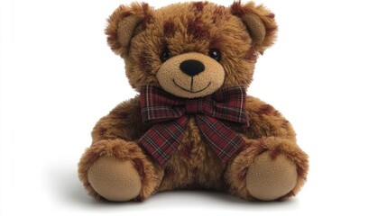 Obraz premium Adorable Brown Teddy Bear with Plaid Bow