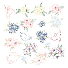 Hand-Drawn Floral Clipart, Vector Flowers and Leaves for Digital Art Projects