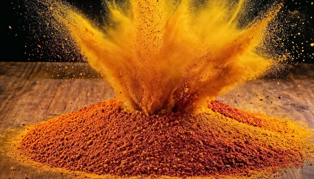 An artistic depiction of a chili pepper explosion, with colorful powders | International Hot and Spicy Food Day
