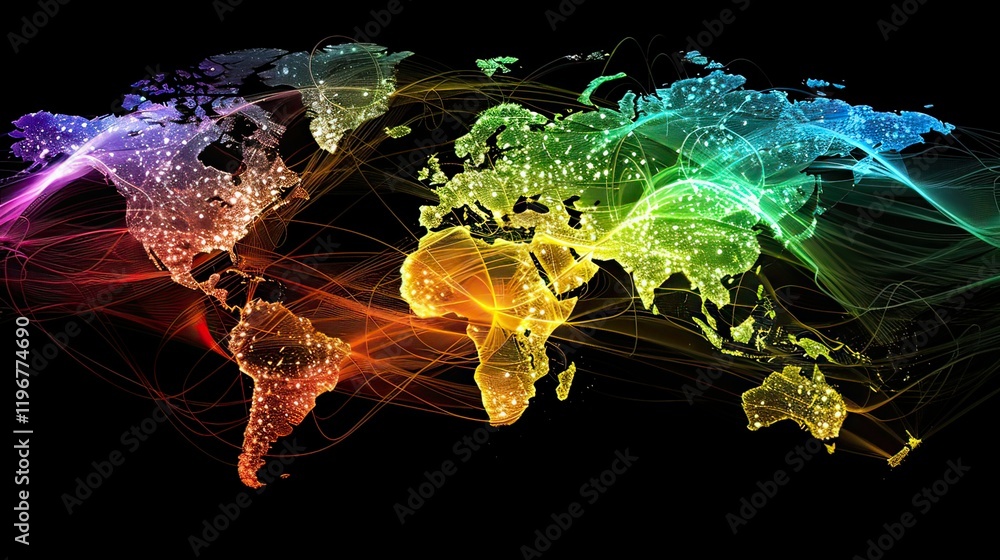 Poster an abstract representation of global communication in digital form.