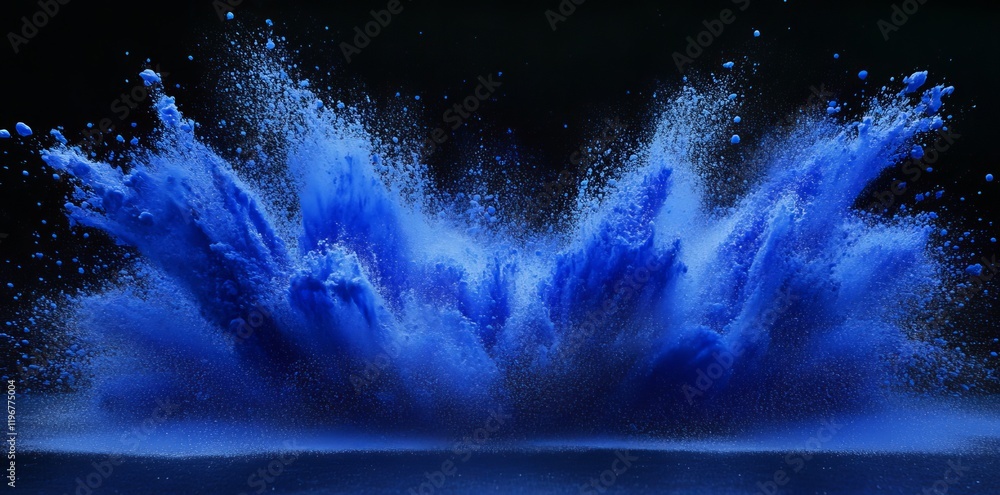 Wall mural The dark is illuminated by a striking blue powder explosion, resulting in a captivating visual effect