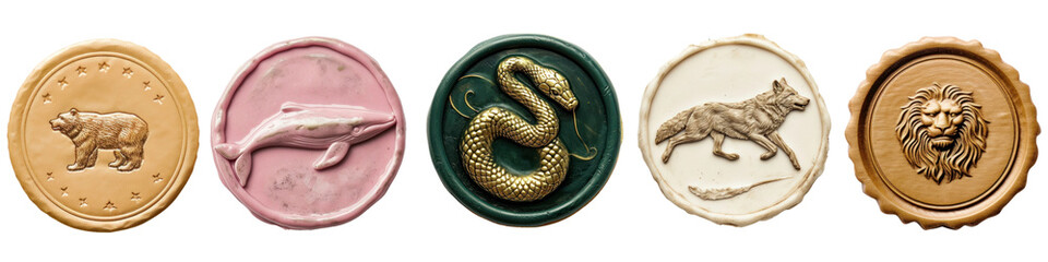 Obraz premium PNG Animal-themed wax seal designs, element set on transparent background