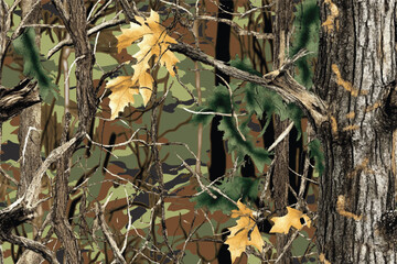 Military Camouflage Featuring Seamless Real Tree Forest Motifs for Tactical Use