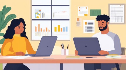 A couple working on financial planning with spreadsheets and laptops