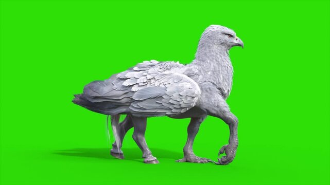 Green Screen Hippogriff Mythological Creature Walkcycle Side Loop 3D Animation Rendering CGI 4K