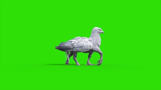 Green Screen Hippogriff Mythological Creature Walks Side 3D Animation Rendering CGI 4K