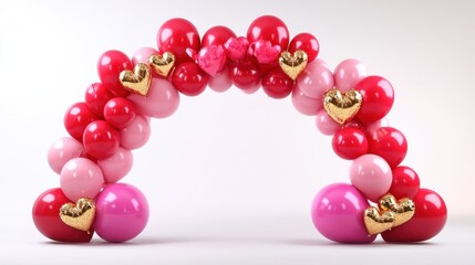 Obraz premium A red and pink balloon arch decorated with gold accents for a Valentine's Day party backdrop.