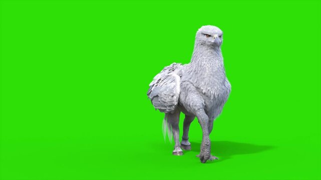 Green Screen Hippogriff Mythological Creature Walks Front 3D Animation Rendering CGI 4K