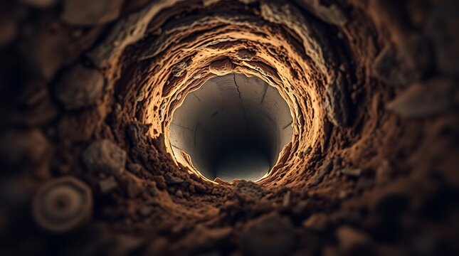 Dark hole in crumbling earth.