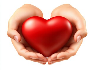 Fototapeta premium Hands tenderly cradling a glossy red heart conveying warmth love and care in a clean and minimalist style with a striking focus on emotion and connection