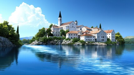 Fototapeta premium Island Village Lakeside Serenity