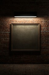 Old brick wall by few lighting by over lamp in nght by blank old frame in light area