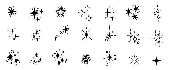 Glitter star sparkling blinking spark doodle sketch scribble decorative scrapbook flare glare light vector illustrations