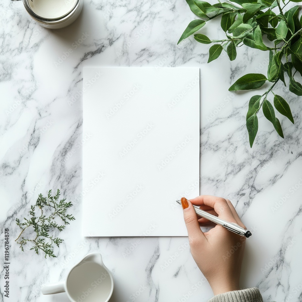 Fototapete blank sheet of paper on marble table for creative writing or brainstorming in a calm environment wit