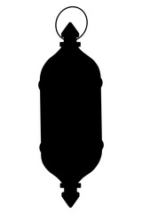Hanging lantern. Silhouette. Vector illustration. A volumetric lamp hangs on a ring. Outline on isolated background. Moroccan candlestick. Idea for web design.