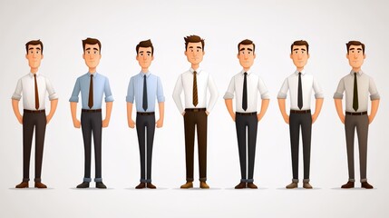 Lineup of identical business professionals in formal attire symbolizing uniformity teamwork and corporate culture in a clean minimalist design