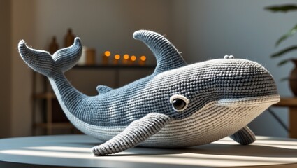 Crochet whale toy.