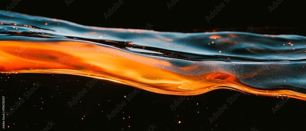 Poster dark liquid texture with viscous sheen creating a striking contrast against black background