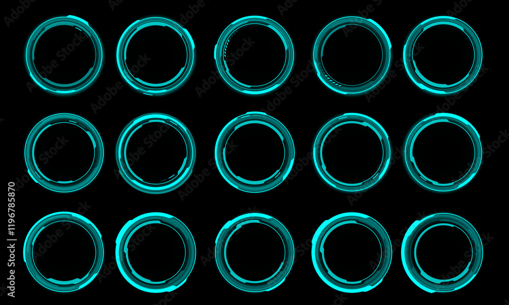 Poster set of sci fi blue circle user interface elements technology futuristic design modern creative on bl