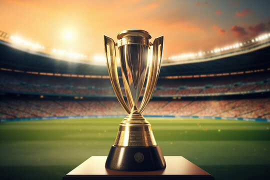 cricket Trophy on luxury sports stadium background.