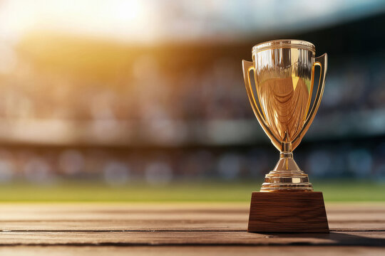 cricket Trophy on luxury sports stadium background.