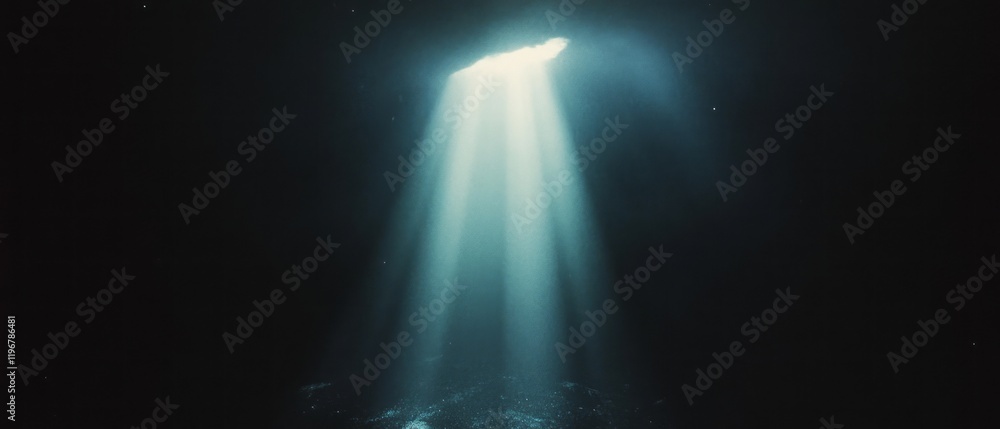 Poster Subtle fine dust particles illuminated against a dark background create an atmospheric haze effect