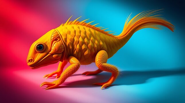 Golden lizard-like creature in vibrant light.