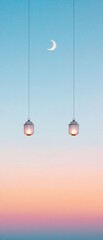 Tranquil Ramadan Elegance Twilight Crescent Moons and Lanterns in Pastel Skies - Seasonal Decor for Spring Events and Wedding Ambience