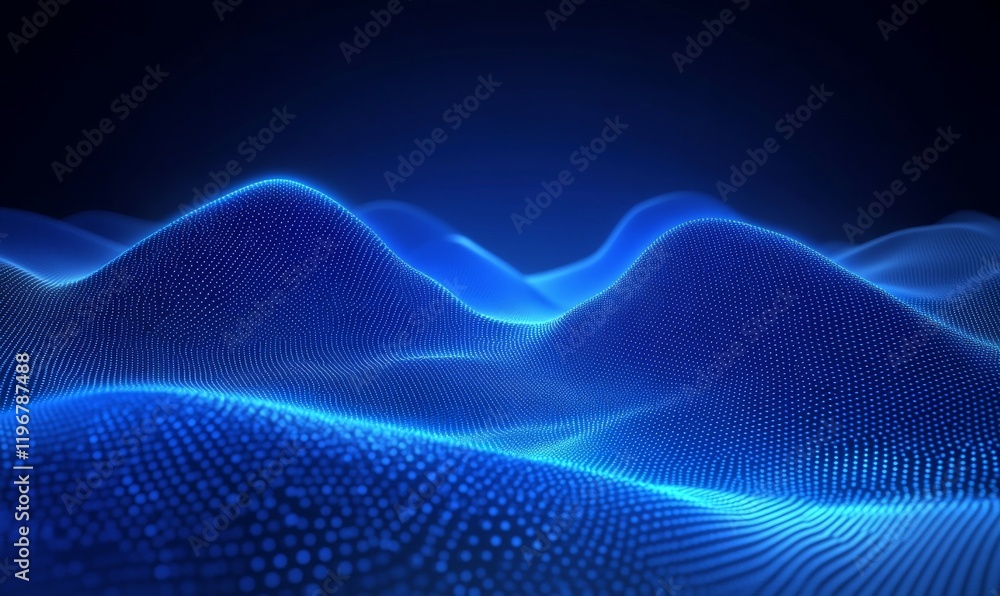 Poster blue abstract background with a network grid and particles connected.