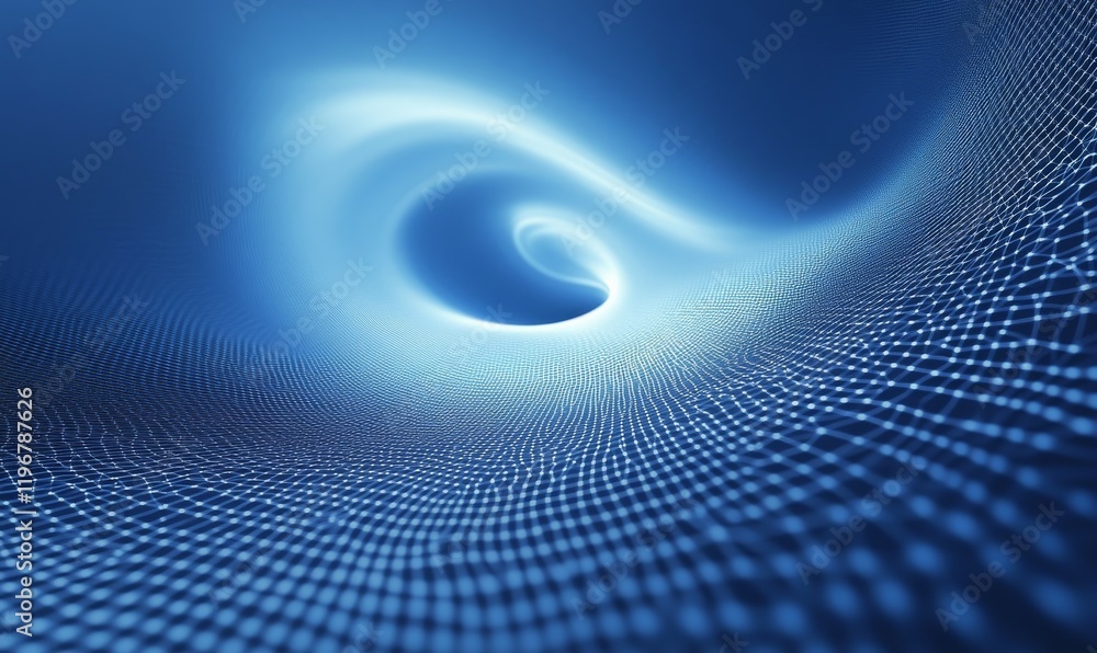 Wall mural blue abstract background with a network grid and particles connected.