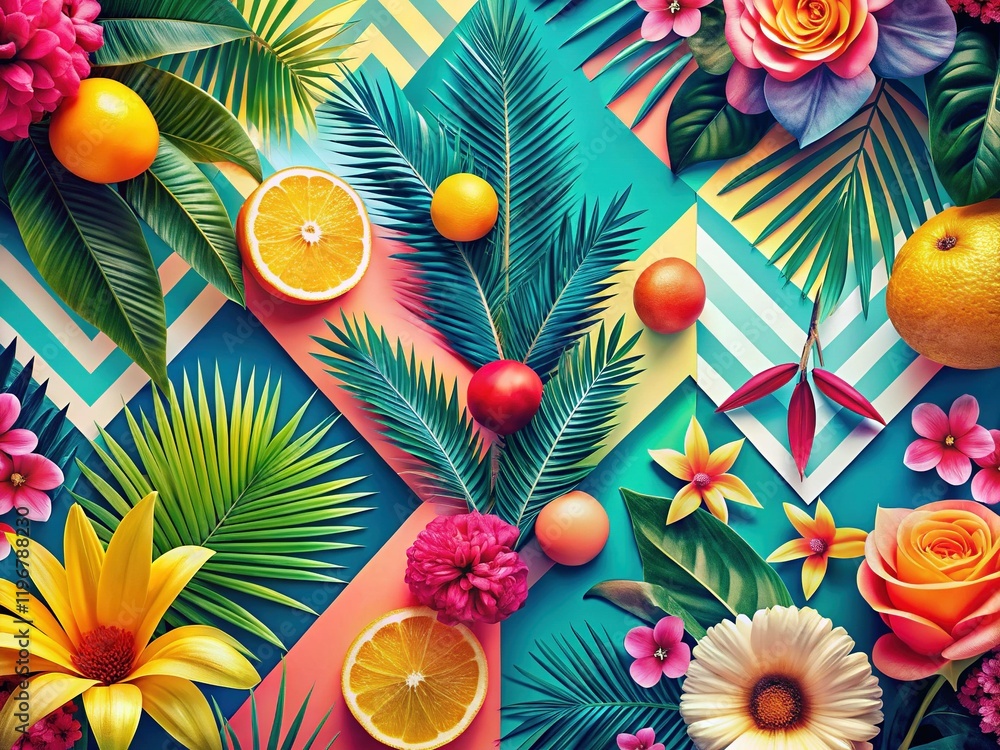 Poster vibrant retro summer sublimation prints: macro close-up of colorful patterns & textures