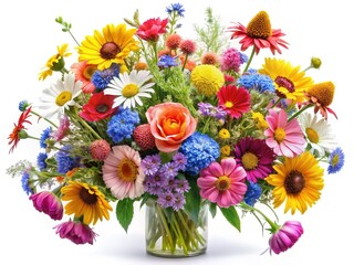 Vibrant Spring Flowers Bouquet, Transparent Background, Colorful Floral Arrangement
