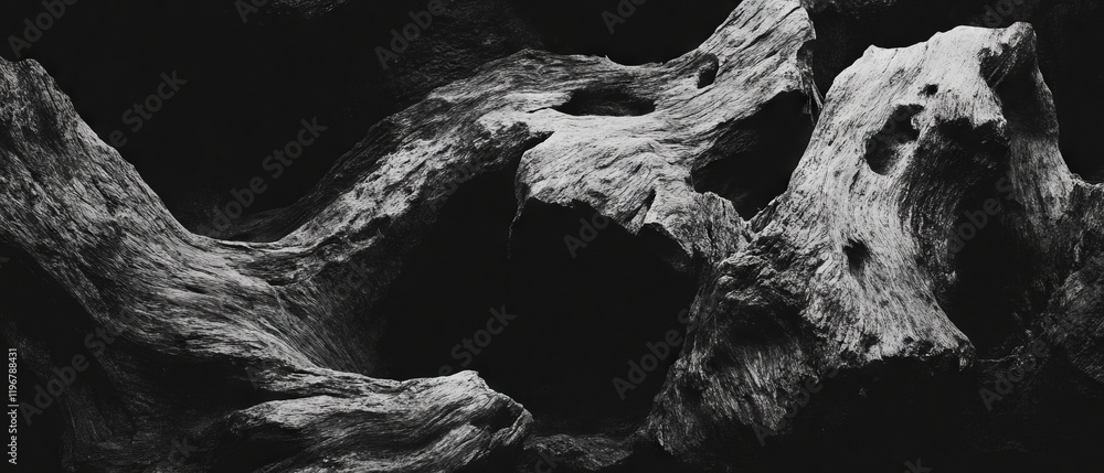 Poster rough tree bark texture creates a striking contrast against a dark background