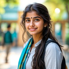 Obraz premium Young indian college girl standing at college campus