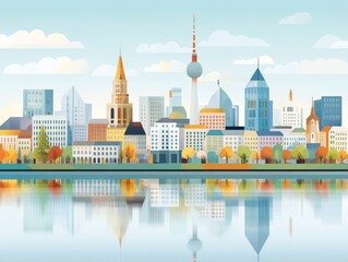 Fototapeta premium Stunning skyline of a European city with iconic landmarks and a river reflection highlighting urban architecture cultural heritage and vibrant cityscapes