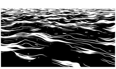 Water linocut black and white water background minimal, vector