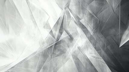 Abstract design featuring dynamic geometric shapes in shades of black and white, creating a sense of depth and movement